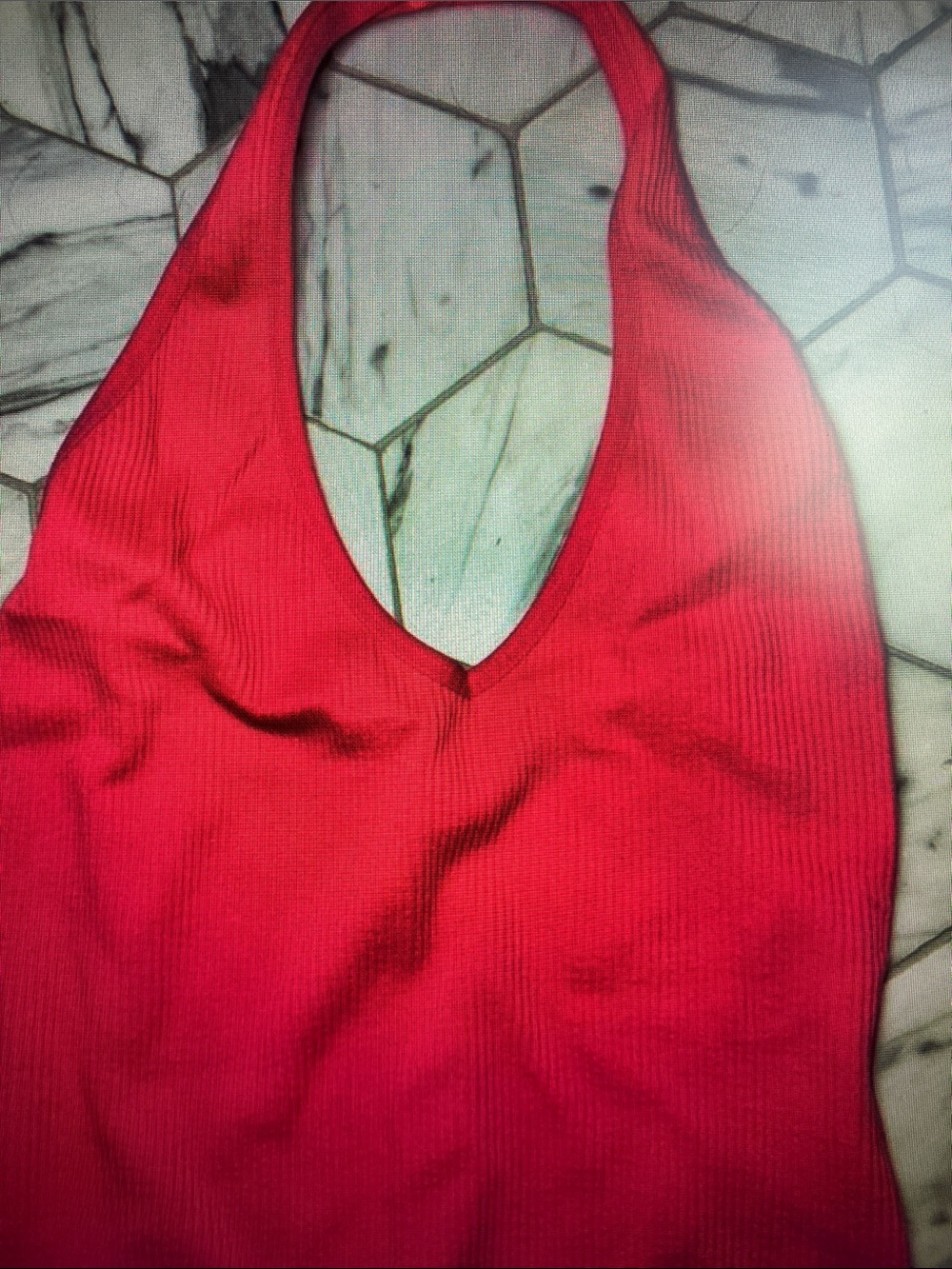 Urban Outfitters Red Ribbed V-Neck Tank Top